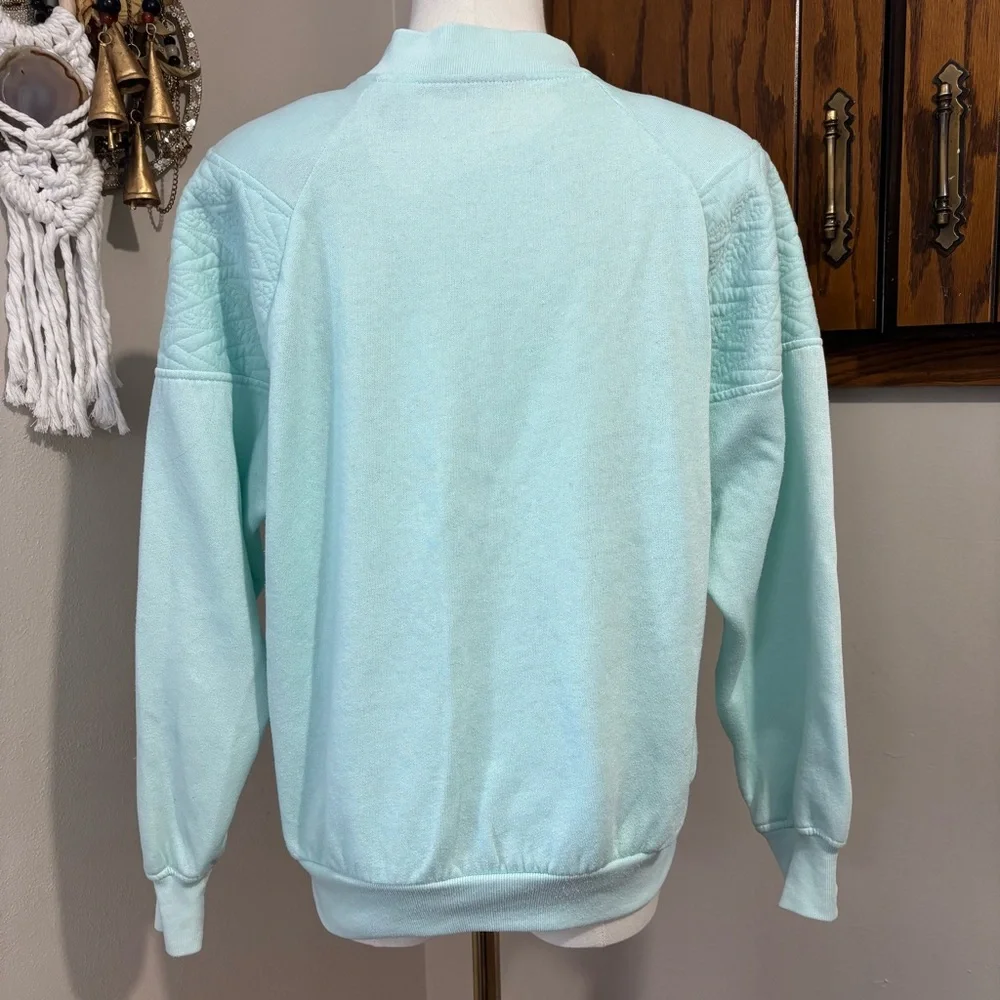 Vintage Quilted Henley Sweatshirt Mock Neck Fleece Pullover Size Small